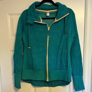 Mondetta ✨ Geometric Jacquard Full-Zip Hoodie | Teal & Coral | Size Large